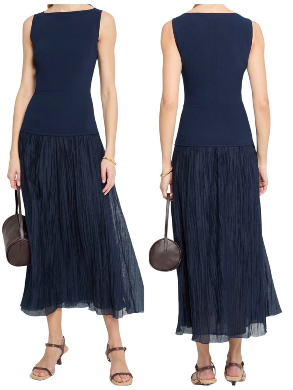 Kourt Erin Navy Pleated Midi Maxi Dress NWT Drop Waist Size 2
